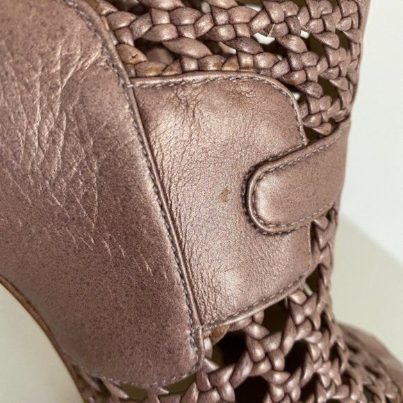Alexandre Birman Metallic Rose Gold Braided Caged Open Toe Leather Heels 6.5 - Picture 12 of 12